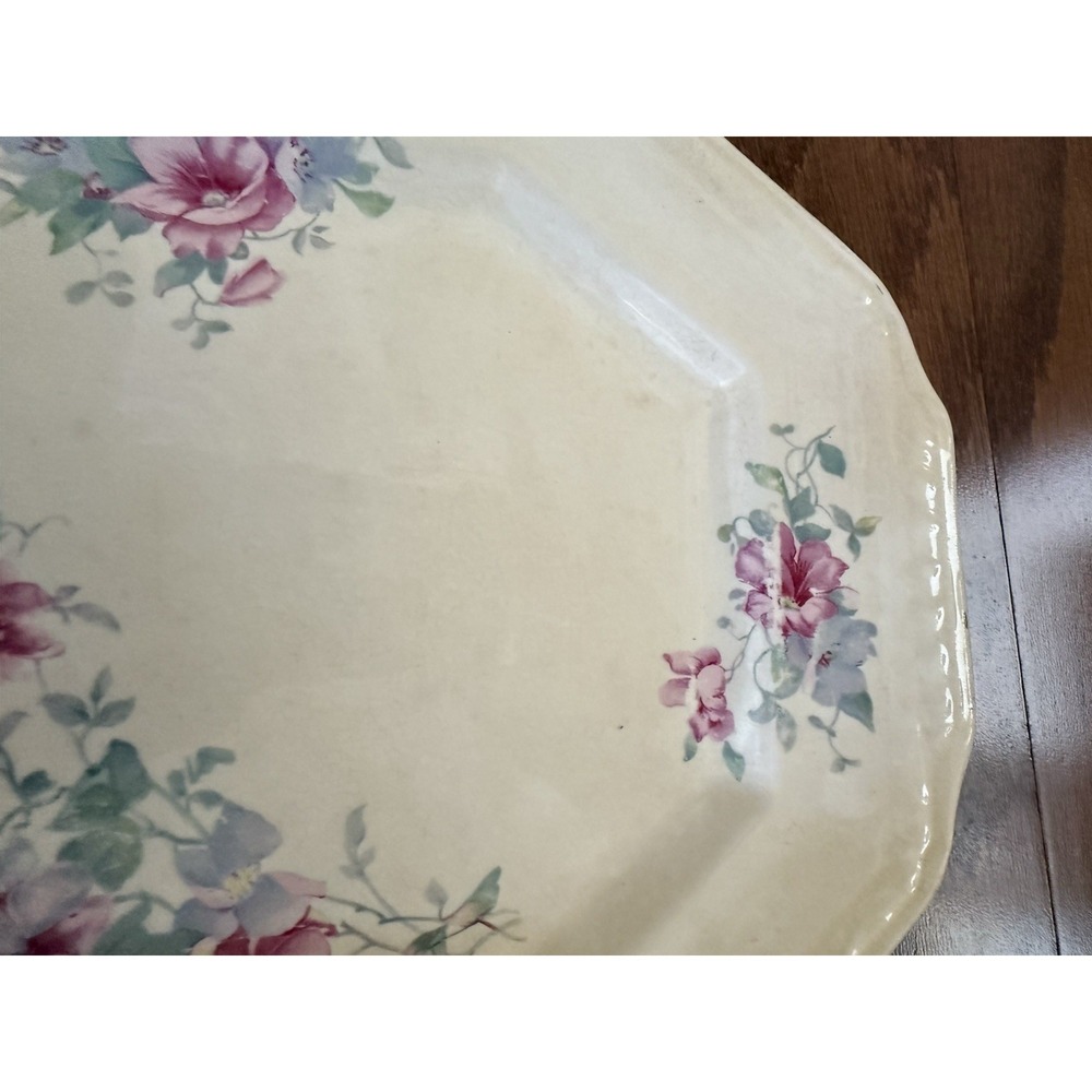 Vintage Edwin Knowles Floral China Serving Dish Platter 32-7 Cream Pink Cottage - Picture 3 of 8